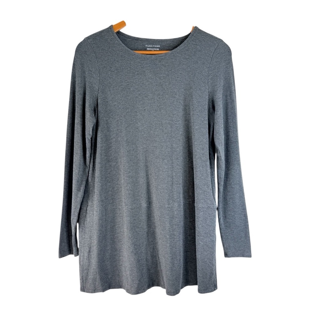 Eileen Fisher Crewneck Long Sleeve Tunic Top gray stretch jersey Tencel Size S/P